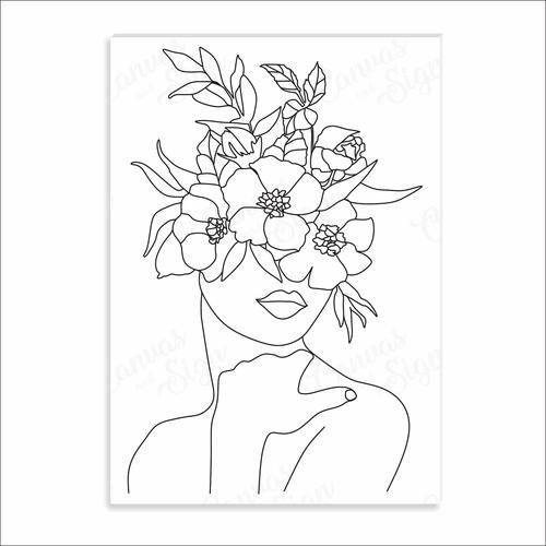  - Line Art Lady Flower Head 1