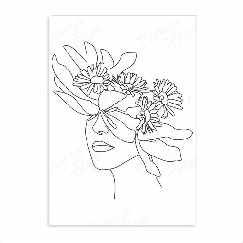  - Line Art Lady Flower Head 2