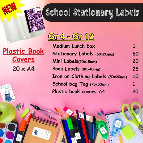  -  Gr4 - Gr12 + Clear Plastic  Book covers